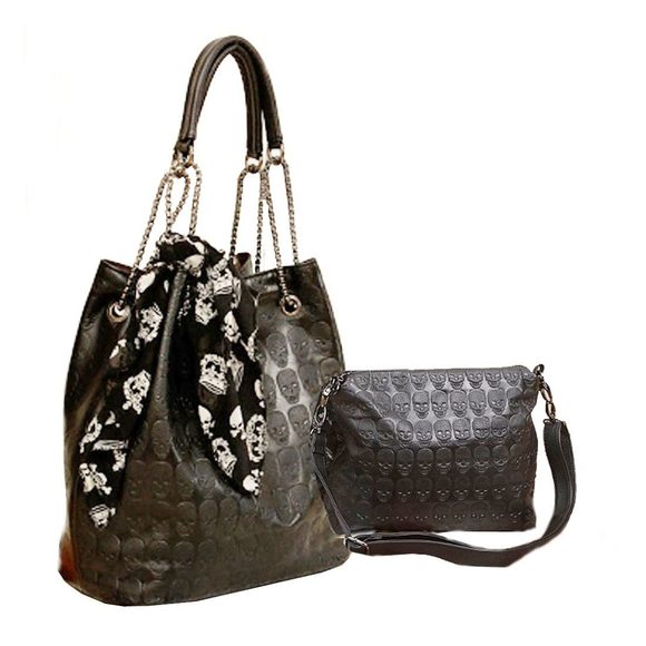Skull Print Pu Leather Hobo Tote Shoulder Bag Package Handbag With Gift :o) - Picture 1 of 6